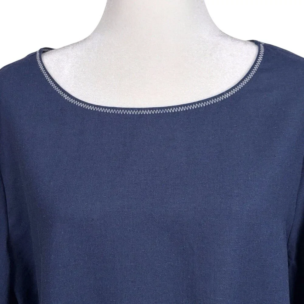 Nic+Zoe Linen Blend Bell Sleeve Blouse Navy Size XL